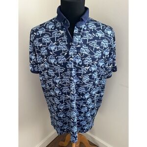 Greyson Blue and White Palm Tree Polo Shirt